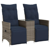 Reclining Garden Sofa 2-Seater with Table Grey Poly Rattan 365719