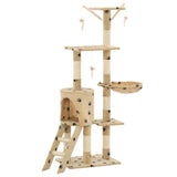 Cat Tree with Sisal Scratching Posts 138 cm Beige Paw Prints 170581