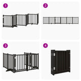 Dog Gate with Door Foldable 6 Panels Black 300 cm Solid Wood Fir 352285