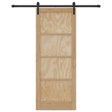 Sliding Door Natural and Black 83 x 211 cm Solid Pine Wood 3333170