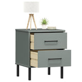 ZNTS Bedside Cabinet with Metal Legs Grey Solid Wood Pine OSLO 350974