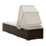 Sun Lounger Brown PE rattan 195 x 65 x 110 cm Removable Covers 317114