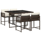 5 Piece Garden Dining Set with Cushions Brown Poly Rattan 3211437