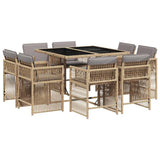 9 Piece Garden Dining Set with Cushions Mix Beige Poly Rattan 3211740