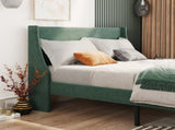 Single Bed Velvet Dark Green 3FT Upholstered Bed with Winged Headboard, Wood Slat Support WF284400AAA