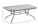 Garden Dining Table Glass Top Metal Frame with Parasol Hole Outdoor Balcony Grey 120L x 80Wcm T3398P314110
