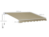 2.5x2 m Manual Retractable Awning-Beige Canopy/White Frame T3398P314125