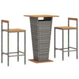 3 Piece Garden Bar Set Grey Poly Rattan&Solid Wood Acacia 3187726