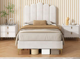 3ft Single Premium Velvet Upholstered Bed Frame with Scalloped Channel Tufted Design, Height N652P411464W
