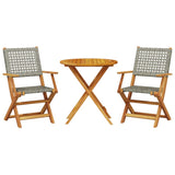 Bistro Set Grey Solid acacia wood, PE rattan 2-seater Foldable 3281851