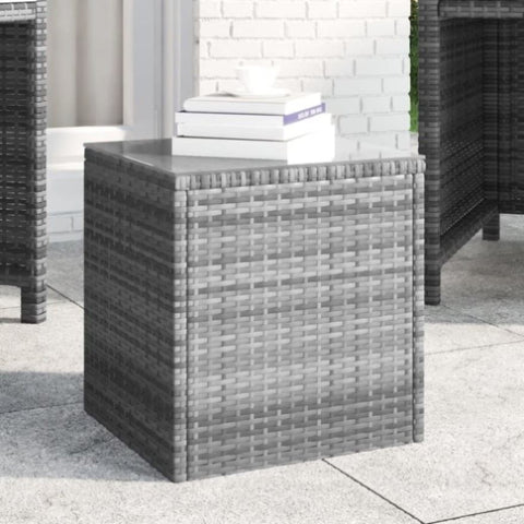 ZNTS Side Table Grey 40x37x40.5 cm Poly Rattan and Tempered Glass 319389