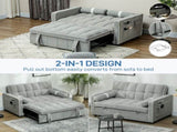 Two-Seater Linen-Look Sofa Bed - Light Grey T3398P377890