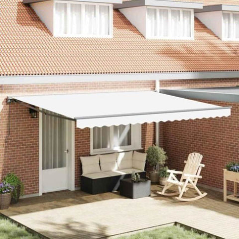 Retractable Awning Manual White 450x300 cm Fabric 3330995