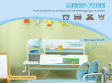 Kids Desk and Chair Set, with Storage Shelves, Washable Cover, for Ages 3-12 Years - Blue T3398P347714