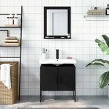 2 Piece Bathroom Cabinet Set Black Engineered Wood 3214334