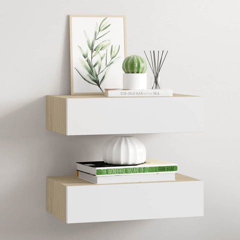 Wall Drawer Shelves 2 pcs Oak and White 40x23.5x10cm MDF 330250