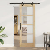 Sliding Door Natural 78 x 211 cm Solid Pine Wood and Glass 3332273