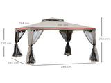 Outdoor Gazebo, 2-tier Roof W/Netting, 295L x 295W x 263Hcm-Taupe T3398P317814