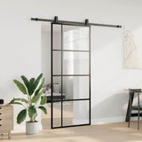 Sliding Door with Hardware Set Black 90x205 cm ESG Glass 3375950
