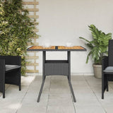 Garden Table with Acacia Wood Top Black 80x80x75 cm Poly Rattan 365519