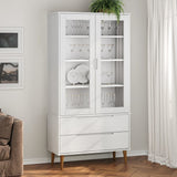 Vitrine Cabinet MOLDE White 90x35x175 cm Solid Wood Pine 350544