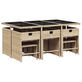 11 Piece Garden Dining Set with Cushions Mix Beige Poly Rattan 3211152