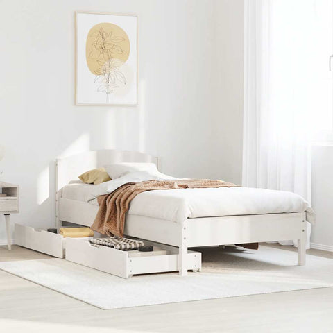 ZNTS Bed Frame without Mattress White 90x190 cm Single Solid Wood Pine 3301849