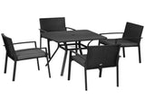Five-Piece Garden Dining Set, with Rattan Seat Chairs and Cushions - Black T3398P317610