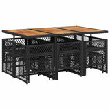 11 Piece Garden Dining Set with Cushions Black Poly Rattan 3210795