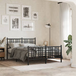 ZNTS Metal Bed Frame without Mattress with Footboard Black 140x200cm 376343