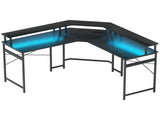 'L' Shaped Work Desk, with LED Lights - Black T3398P344516