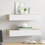 Wall Drawer Shelves 2 pcs Oak and White 60x23.5x10cm MDF 330264