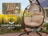 Hanging Egg Chair Outdoor Indoor Swing Chair with Folding Basket and Thickened Cushion, T3398P314186