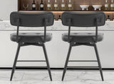 2 Pcs Black PU Swivel Bar Stools with Button-Tufted Backrest and Metal Legs 86805755