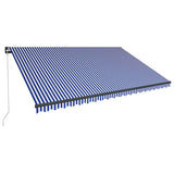 Manual Awning with Solar LED 5 x 3 m Blue and White Stripe 3051271