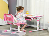 Kids Desk and Chair Set, Student Adjustable Writing Desk, with Drawer, Pen Slot, Hook - Pink T3398P379039