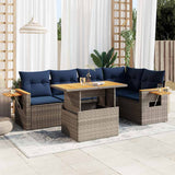 6 Piece Garden Sofa Set with Cushions Grey Poly Rattan Acacia 3327603