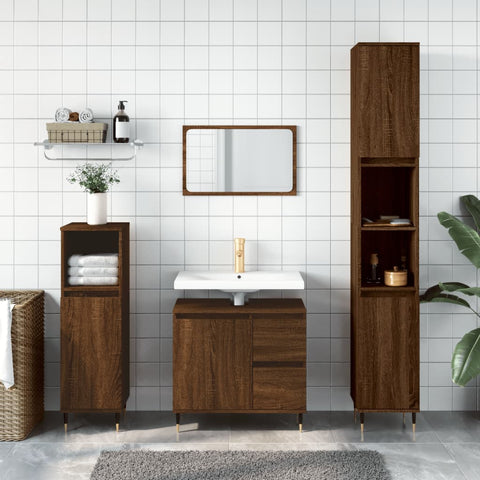 ZNTS 3 Piece Bathroom Furniture Set Brown Oak Engineered Wood 3190220