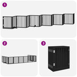 Dog Gate with Door Foldable 12 Panels Black 600 cm Poplar Wood 3155542