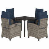 5 Piece Garden Dining Set with Cushions Grey Poly Rattan 3212874