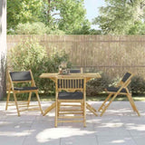4 Piece Folding Bistro Chairs with Dark Grey Cushions Bamboo 3208925