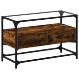 TV Cabinet with Glass Top Smoked Oak 80x35x51 cm Engineered Wood 846061