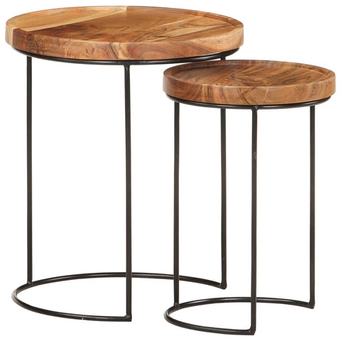 ZNTS 2 Piece Coffee Table Set Solid Acacia Wood and Steel 321706