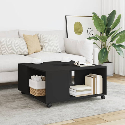 ZNTS Coffee Table Black 80x80x40 cm Engineered Wood 853174