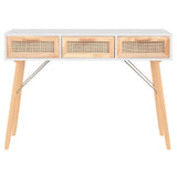 Console Table White 105x30x75 cm Solid Wood Pine&Natural Rattan 345627