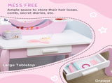 Kids Dressing Table Set, with Mirror, Stool, for Ages 3-6 Years - Pink T3398P422145