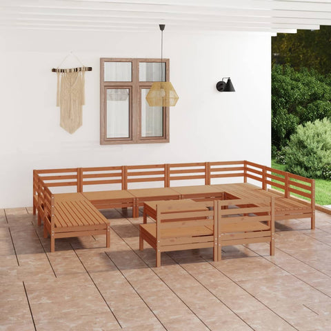 ZNTS 12 Piece Garden Lounge Set Honey Brown Solid Wood Pine 3083452