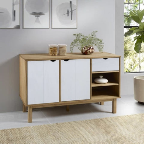 ZNTS Sideboard OTTA Brown and White 114x43x73.5 cm Solid Wood Pine 351302