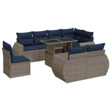 9 Piece Garden Sofa Set with Cushions Grey Poly Rattan Acacia 3326662