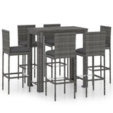 7 Piece Garden Bar Set with Cushions Poly Rattan Grey 3095411